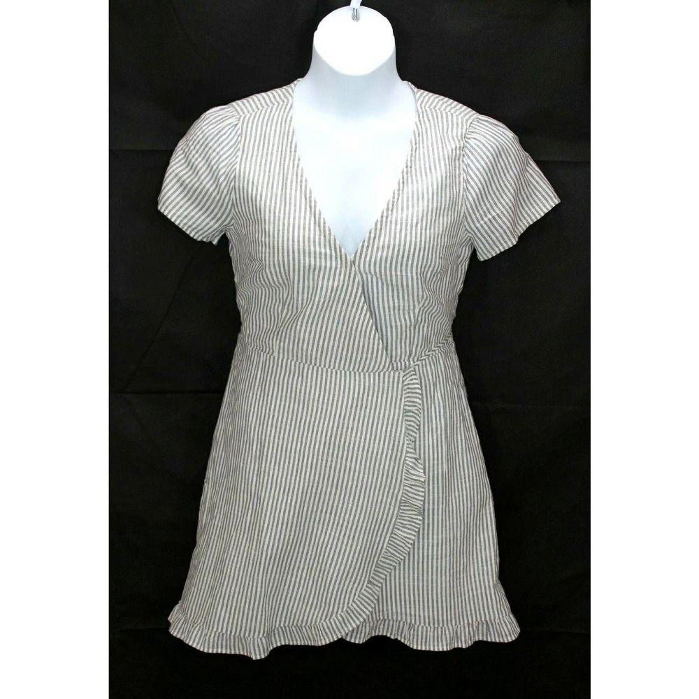 Abercrombie & Fitch Easy Waist Wrap Dress Women's Size M Gray White Striped NWT